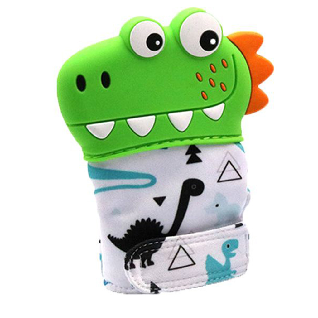 Cartoon Dinosaur Baby Teether Gloves Silicone Molar Mitt Infant