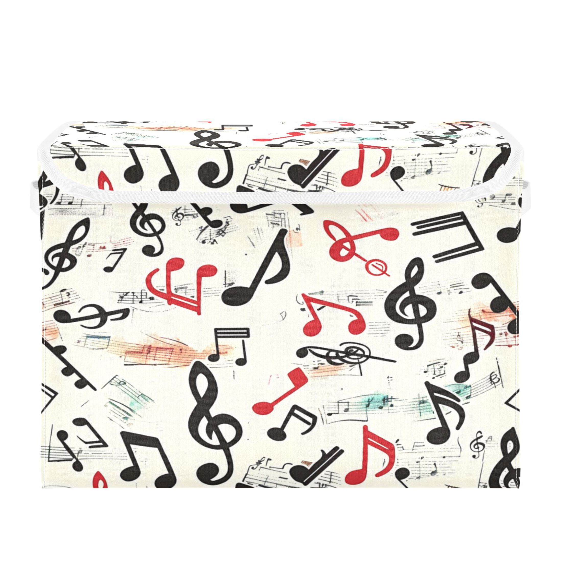 Ryvnso Musical Note Large Lidded Foldable Storage Baskets Cubes Boxes Lids Bin for Home
