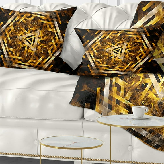 Designart Fractal 3D Yellowish Hexagon - Contemporary Throw Pillow - 12x20