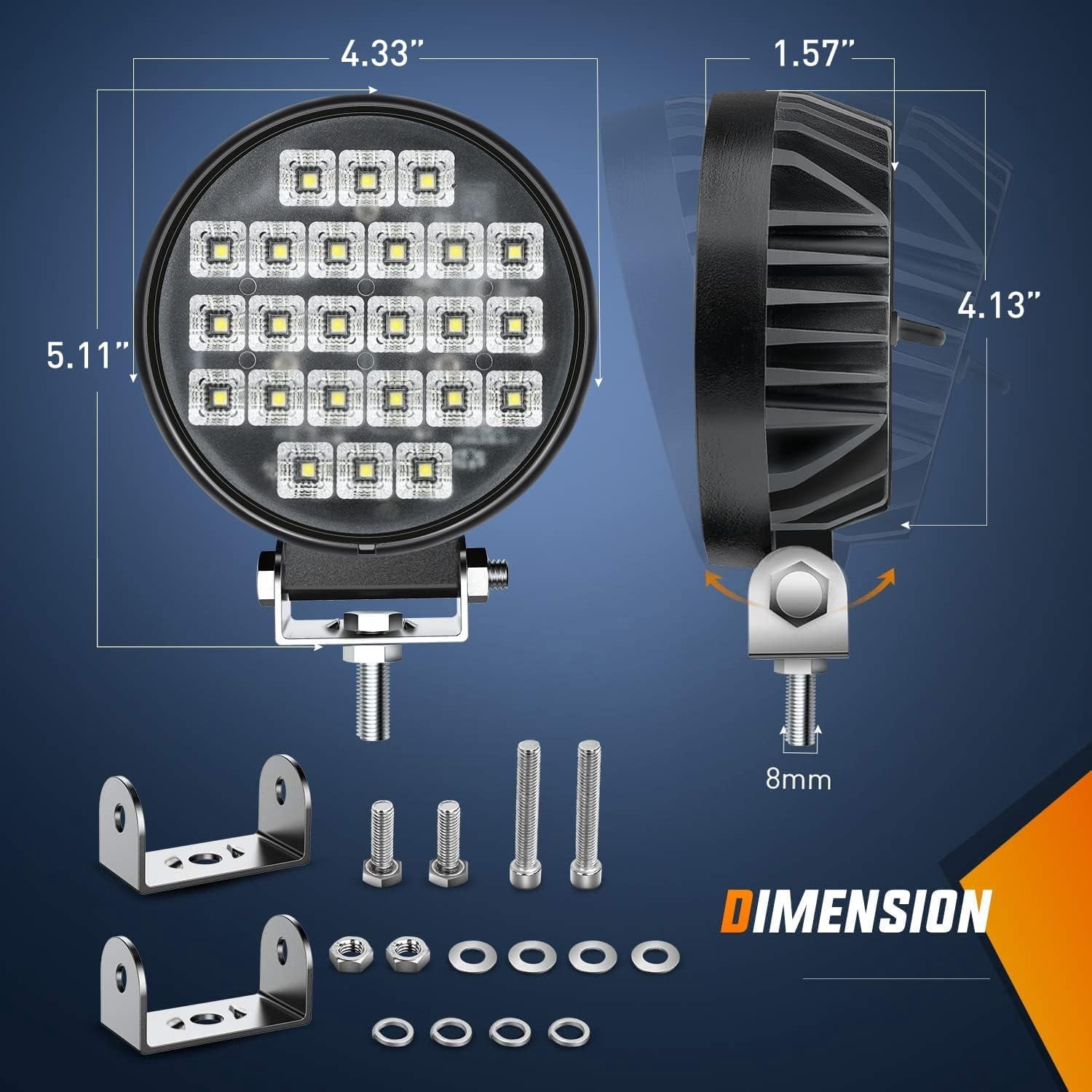 Nilight 4.3Inch Round Utility LED Work Light W/Integrated Toggle Switch, 2PCS 72W 5760LM 150° Flood Lamp for Offroad Heavy Equipment Vehicles Truck Tractor Golf cart Boat ATV UTV, 2 Year Warranty