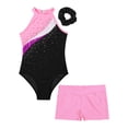 thumbnail image 5 of Doomiva Kids Girls Sparkly Gymnastics Leotard Dance Unitard with Shorts Hair Band A Pink 8, 5 of 7