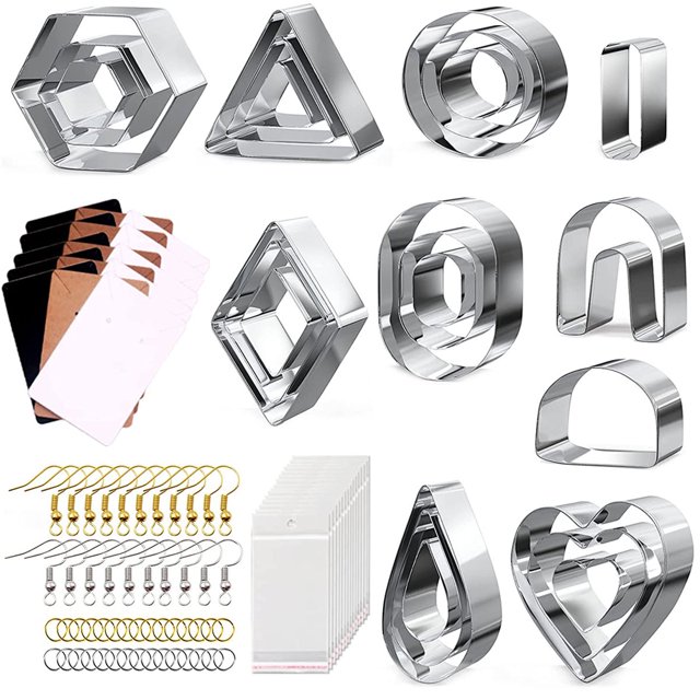 Muyoka Cortadores de arcilla polimérica Cortador de aretes de arcilla de acero inoxidable DIY con tarjetas para los oídos Ganchos Anillos Bolsa de plástico Herramientas Regalo perfecto para hacer joya Muyoka Hogar