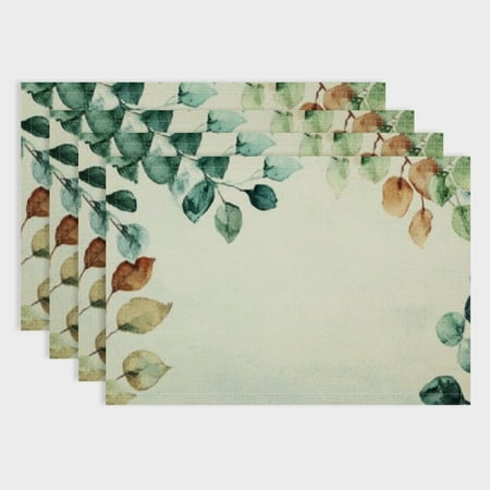 

Pratyus 4pcs Leaves Placemat Linen Cloth Indoor Outdoor Table Placemat for Birthday Parties Christmas Restaurants Buffets and Home Decoration Set 18x12in