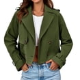 thumbnail image 2 of Double Breasted Women Solid Color Lapel Trench Coat Cropped Jacket, 2 of 6