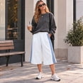 thumbnail image 4 of Women’s Side Stripe Elastic Waist Long Bermuda Sweat Shorts Loose Wide Leg Mid‑Calf Cropped Capri Shorts Casual Streetwear 2XL, 4 of 4