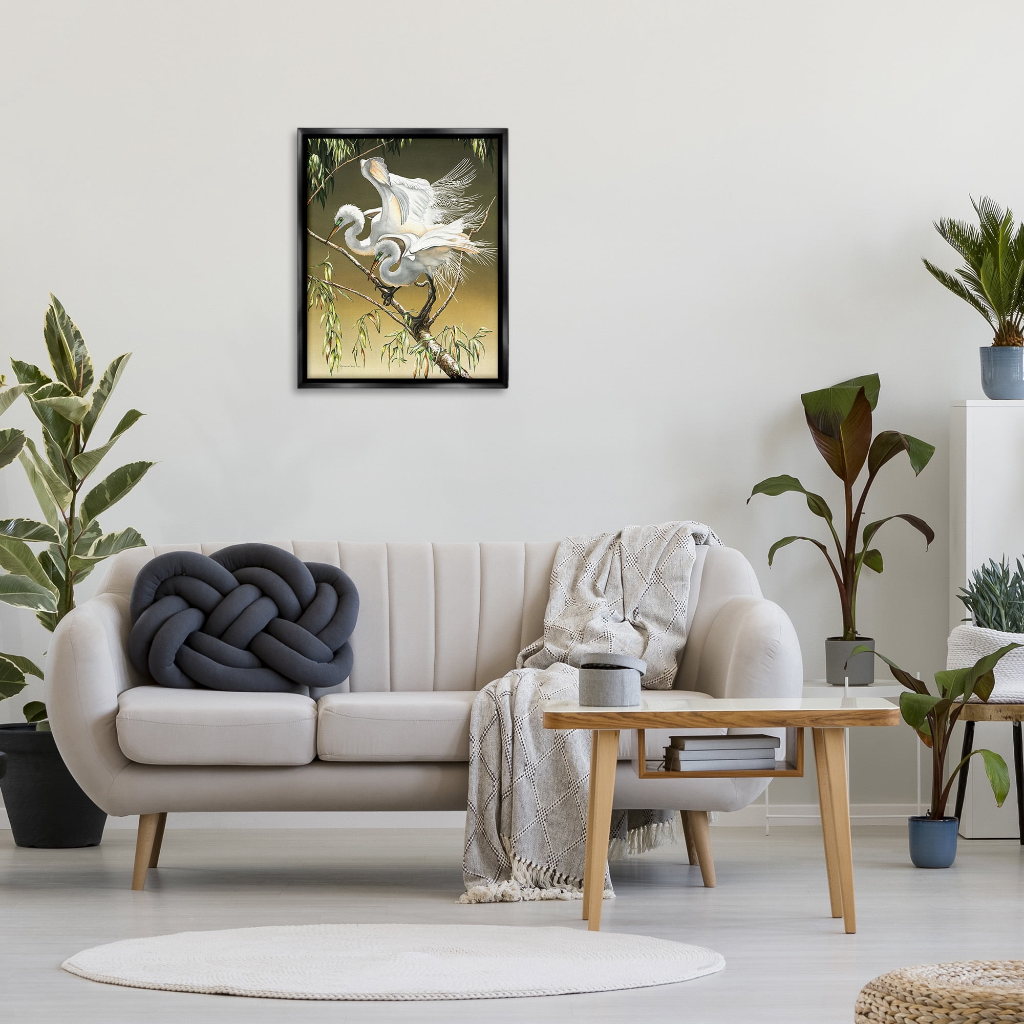 Stupell Industries Egrets Perched on Branch Animals & Insects Painting Black Floater Framed Canvas Art Print Wall Art, 25 x 31