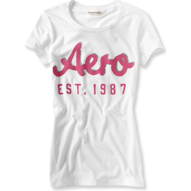 Aeropostale 87 Shadow Camiseta gráfica para mujer, blanca, pequeña Aeropostale Camiseta gráfica