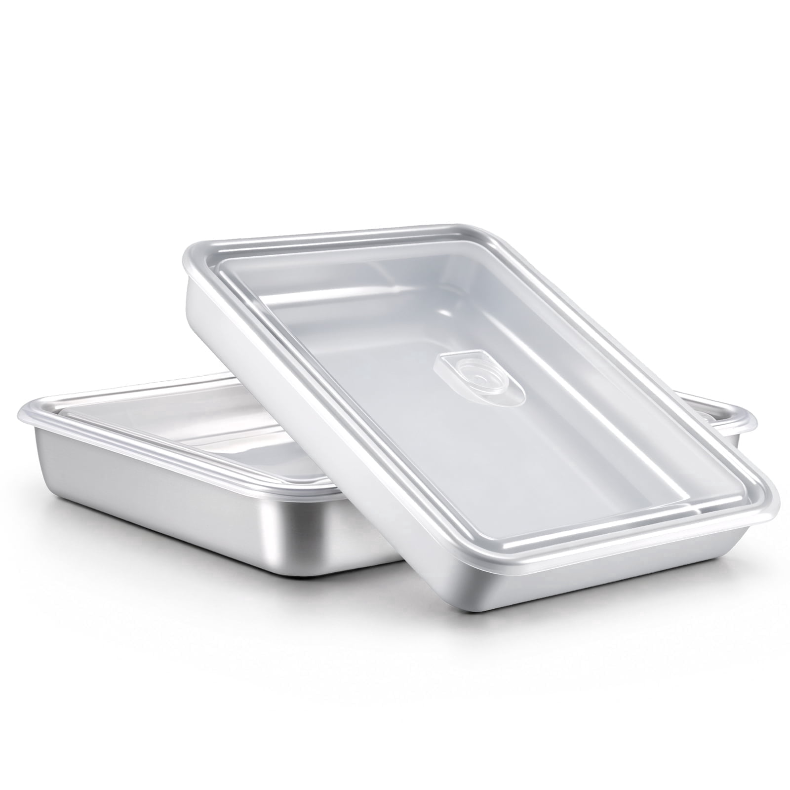 Vesteel Baking Pan With Lid Set of 2, Stainless Steel Lasagna Pan with Cover, Rectangular Toaster Oven Pan for Cake Brownies Casseroles, 2 Inch Deep Side & Dishwasher Safe, 12.4” X 9.7”