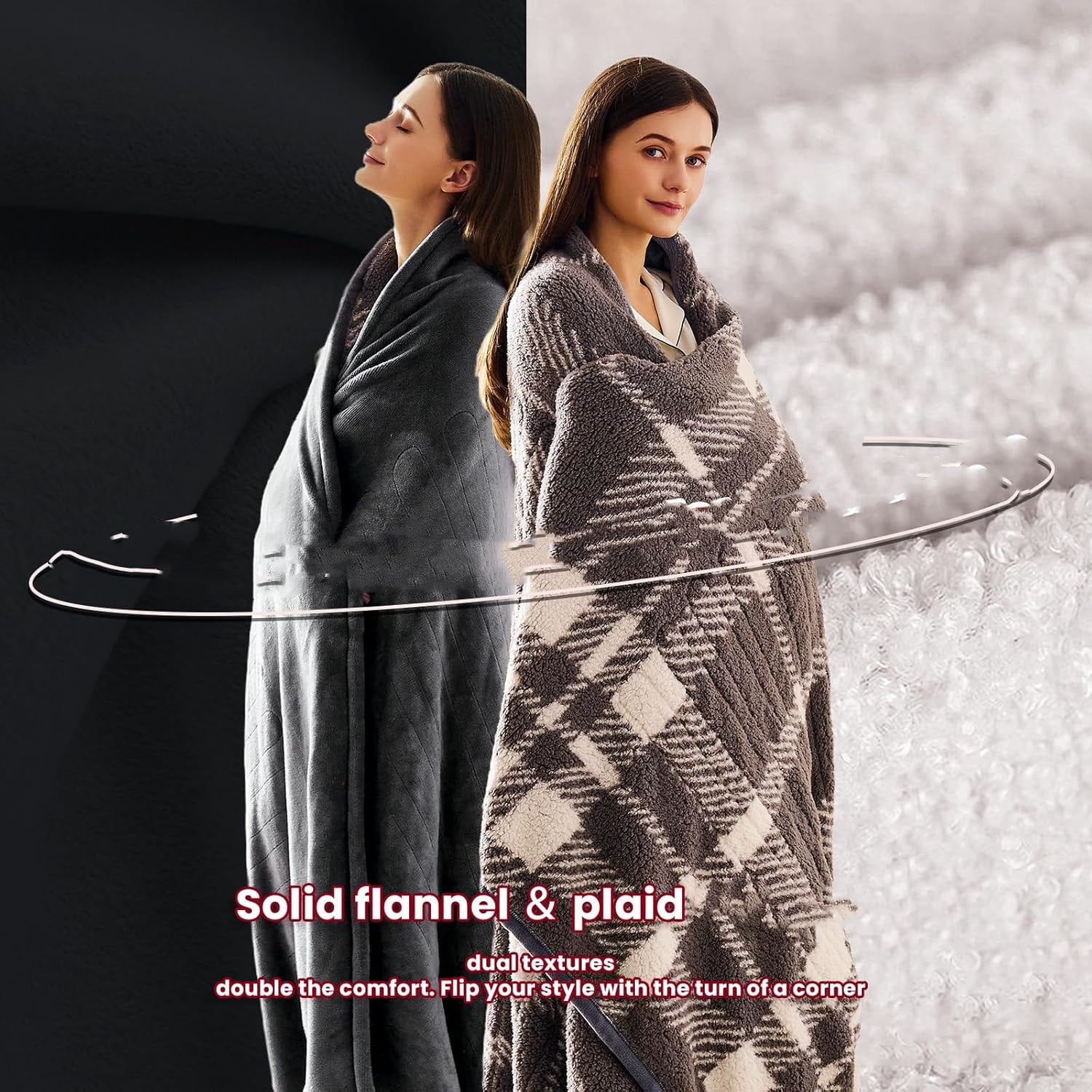 Heated Electric Blanket Full Size - 72"x84" Flannel Heating Blanket with 10 Heating Levels & 5 Time Settings Over-Heat Protection, Winter Warmer for Adults with    Certification（Grey）