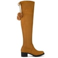 thumbnail image 3 of BLISSFUL STEP Women's Block Heel Thigh High Boots Lace up Over Knee High Boots Brown 10, 3 of 7