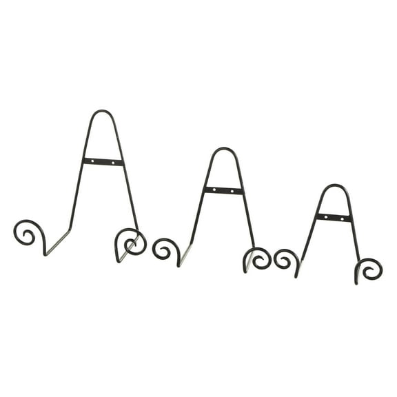 DecMode 10", 8", 6"H Black Metal Tabletop Hanging Wall Rack Scroll Easel, 3-Pieces