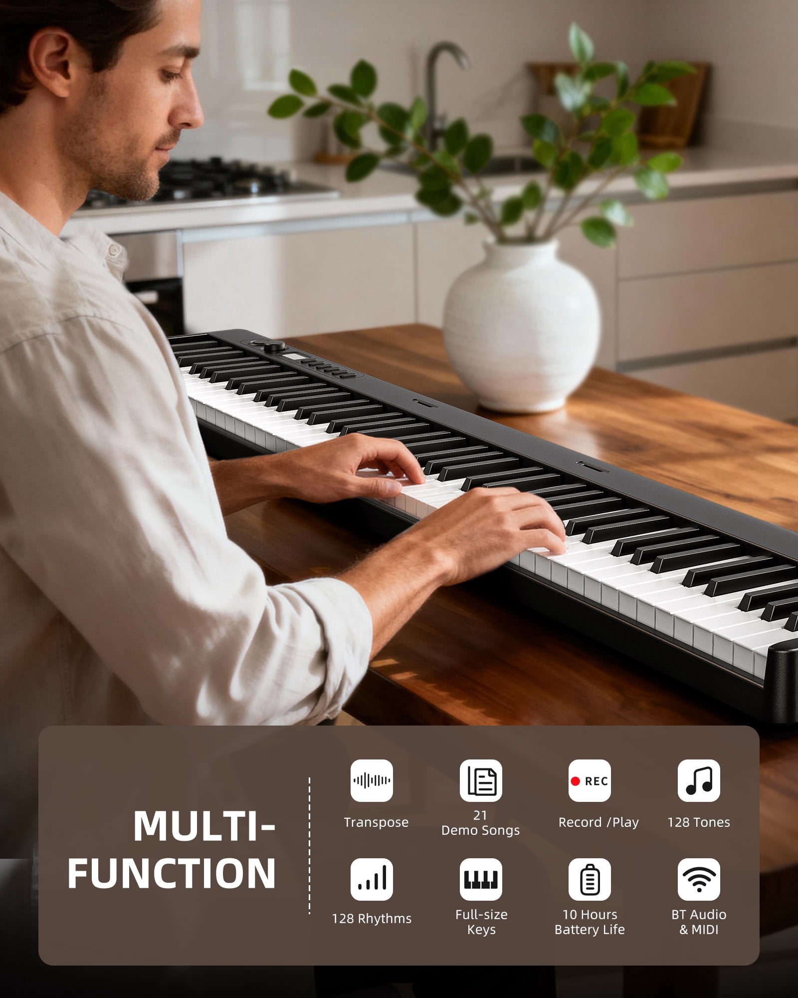 LEKATO Portable Piano Keyboard for Beginners 88 Keys Folding Digital Piano with Sustain Pedal Foldable Electric Piano Keyboard with Semi Weighted Keys Midi Bluetooth