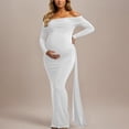 thumbnail image 6 of Unir Women's Maternity 490g Stretch Spandex Maxi Dress, French Style Off-the-Shoulder Long Sleeve Slim Fit Split Hem British Style Summer Pregnancy Dress, 1pc, S/M/L, 6 of 6