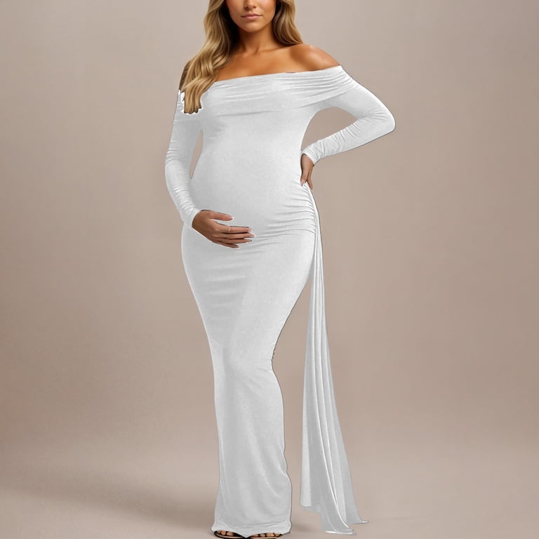 long sleeve off the shoulder maternity maxi dress Taupe Floral Off Shoulder Long Sleeve Maternity Maxi Dress Large