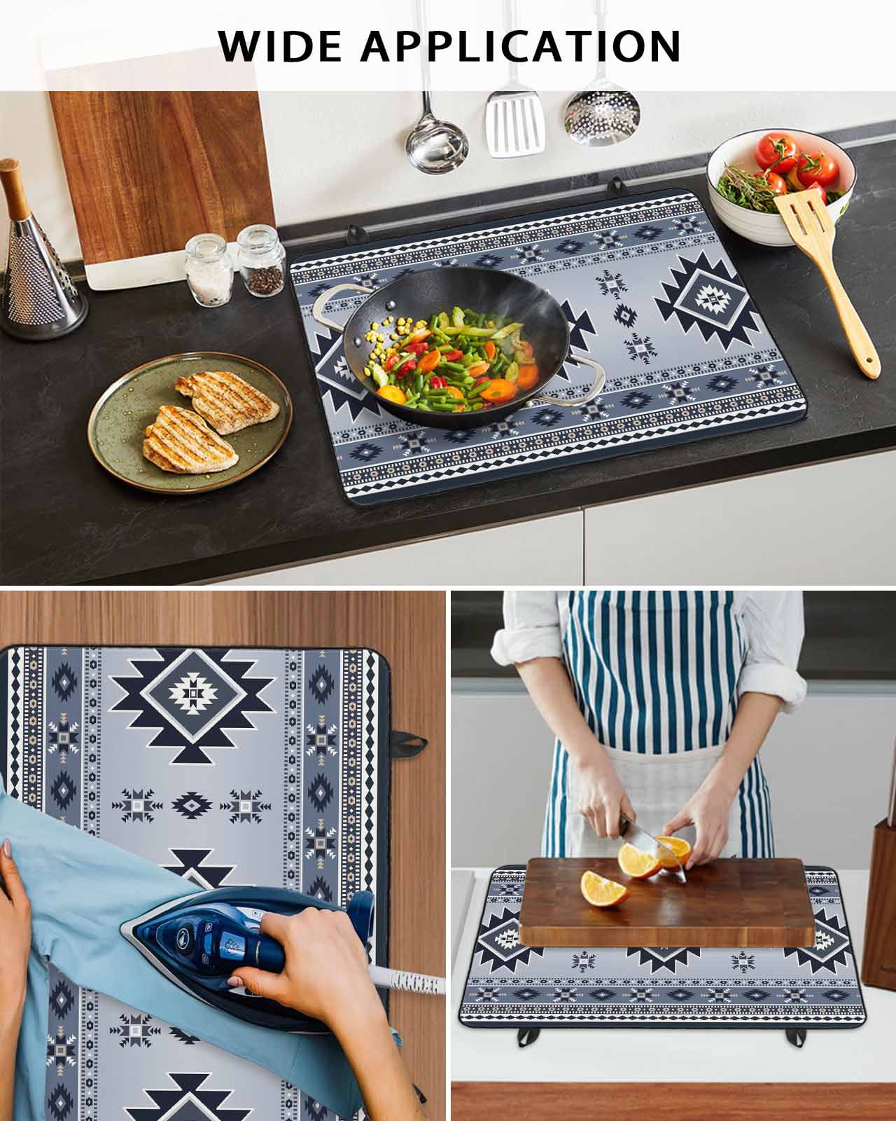 nqOlkjepod Large Induction Cooktop Protector Mat 24"x21", Blue Aztec Stove Top Covers for Electric Stove, Boho Southwest Farmhouse Ethnic Motifs Stove Burner Cover Mats, Glass Top Stove Cover