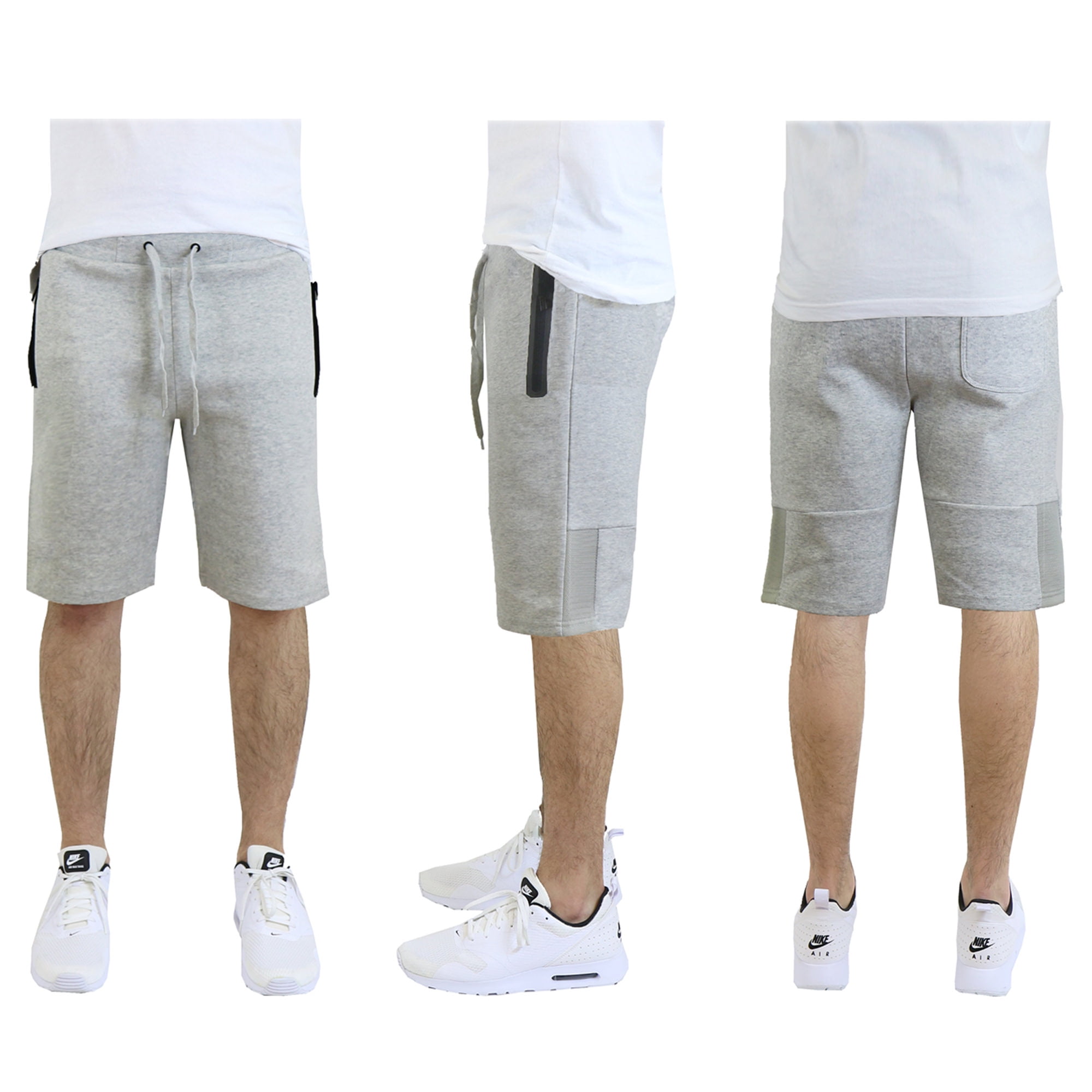 Mens Tech Fleece Shorts With Zipper Pockets & Mesh Trim