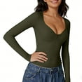 thumbnail image 4 of Womens Long Sleeve Twist Front V-Neck T-Shirts Double Lined Slim Fit Top Trendy Tee, 4 of 5