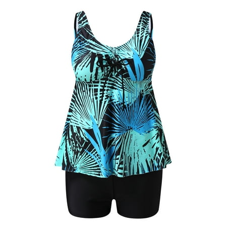 Rigardu Womens 2025 Tankini Swimsuits Tummy Control Flowy Swimwear Two Piece Bathing Suits Swim Tank Top with Boyshorts Swimsuits with Boyshorts Floral Tummy Women for Women Swimming Suits