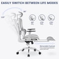thumbnail image 2 of Silla ejecutiva ergonómica para oficina - Respaldo alto de malla, soporte lumbar, reposapiés retráctil - Brazos 3D, reclinable 90-125°, ruedas giratorias - Color: Marco gris, malla gris, 2 of 7