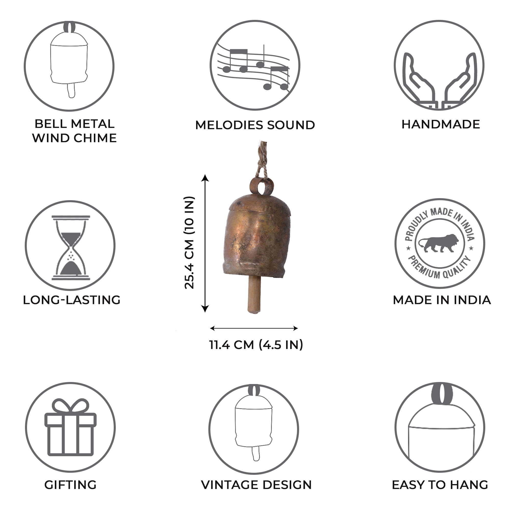 De Kulture Works Bell Metal Cow Bell Hanging Wind Chime Home Garden Décor