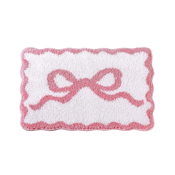 JHyouerji Bow Print Faux Wool Bath Mat 16x24 Inch,Pink Water Absorbent Non Slip Soft Entryway Shower Rug for Bathroom Home Floor Decor