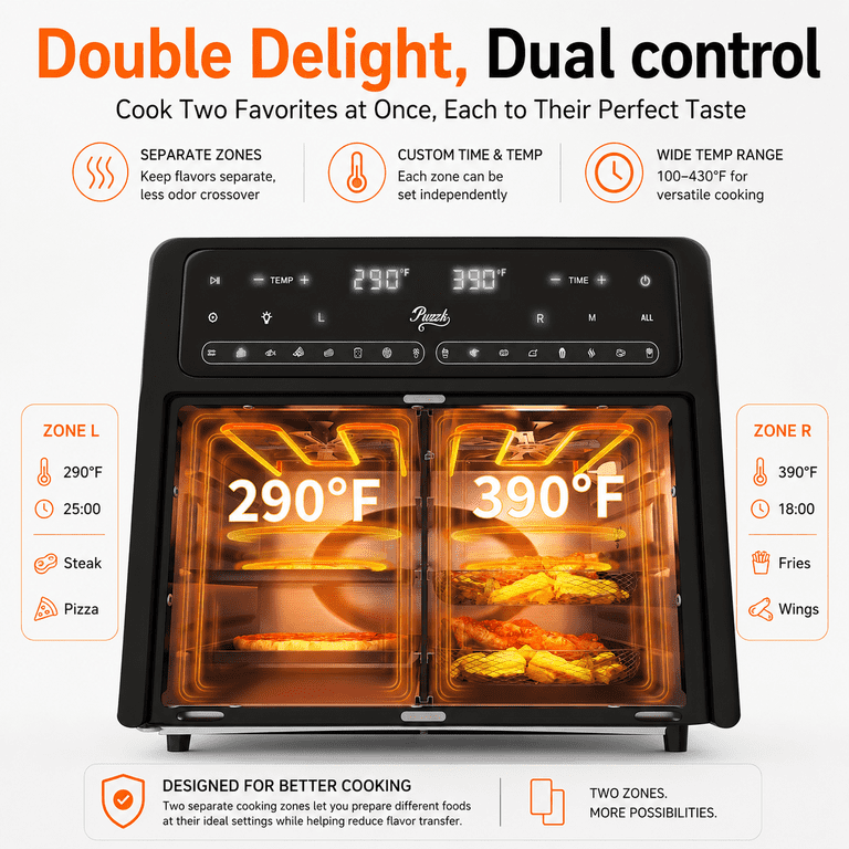 PwZzk 25.4QT Dual Zone Air Fryer Toaster Oven Combo, French Glass