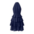 thumbnail image 6 of Women's Casual Halter Zipped Sleeveless Solid Color Dress Layered Ruffle A Line Mini Dress with Drawstring Navy, 6 of 8