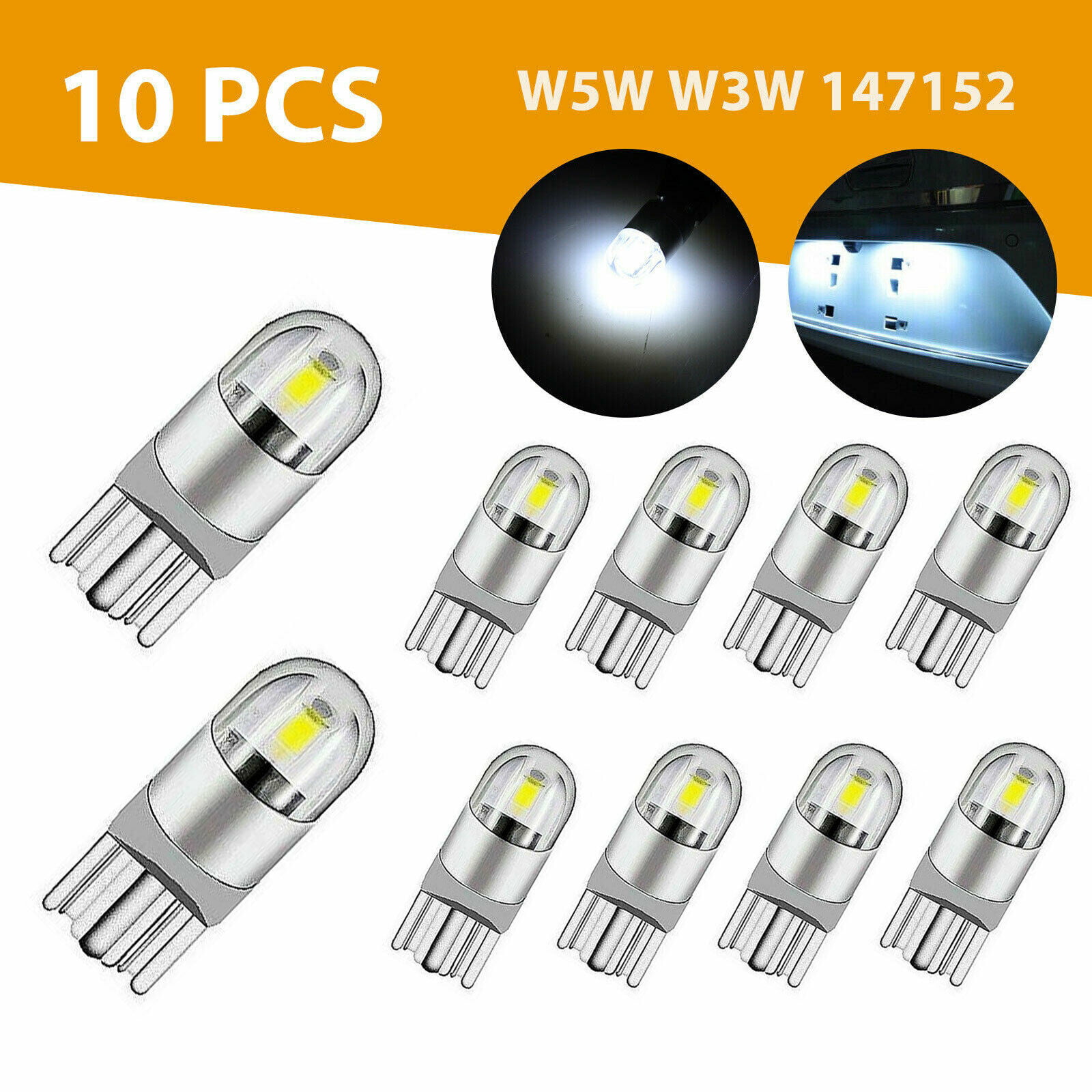 10 LED T10 168 194 W5W Interior Lights Bulbs License Map Side Marker 6000K White 