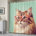 thumbnail image 5 of Sunglasses Cat Shower Curtain, Retro Funny Cat Green Background Waterproof Shower Curtain Set with 12 Hooks Lightweight Bath Curtains Fabric Bathroom Decor 72x84 Inches, 5 of 9