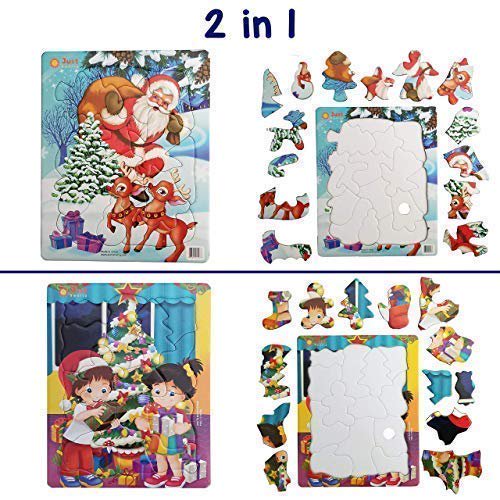 Rompecabezas (13 y 15 piezas) Niños de 3,4,5 años. Mejor Navidad para niños pequeños principiantes, Papá Noel, vacaciones, árbol de Navidad, rompecabezas. Regalo divertido de juguete educativo de apre Just Smarty 863289000488