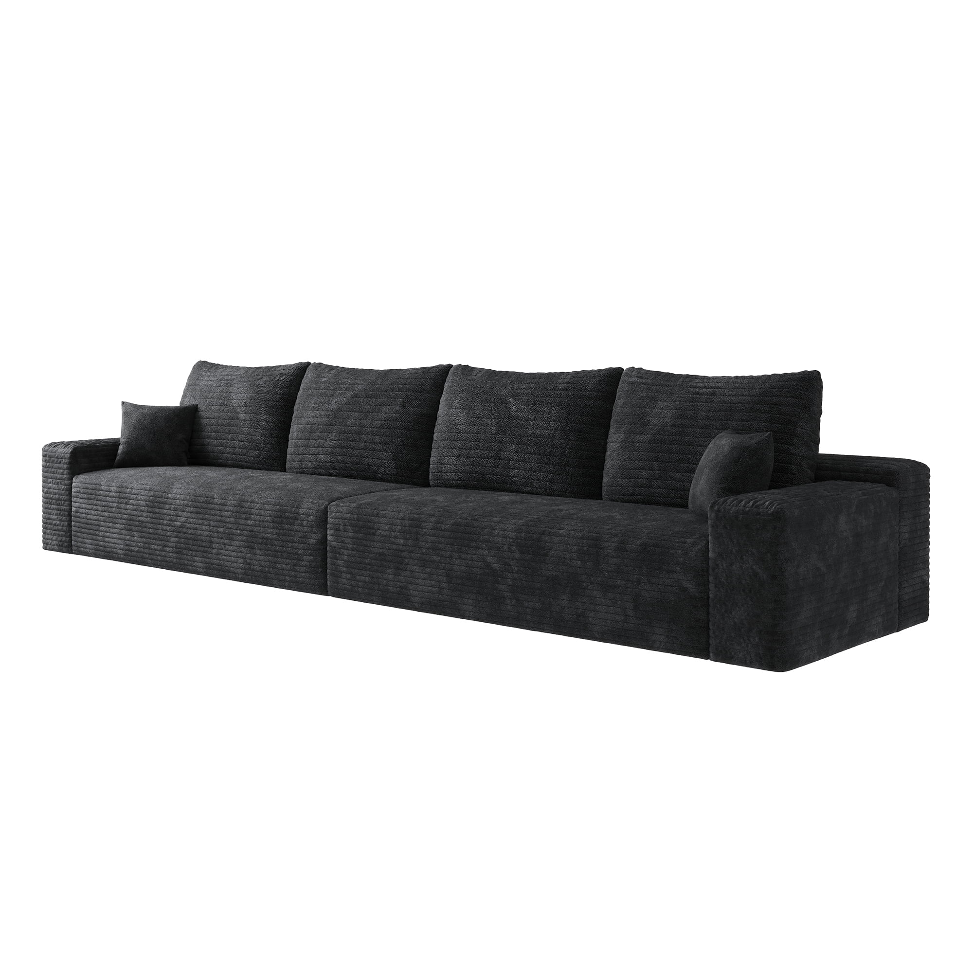 MAYEERTY 140" Cloud Sectional Couch, Modern Modular Deep Seat Sofa, No Assembly Plush Corduroy Fabric, Black (2 packages)