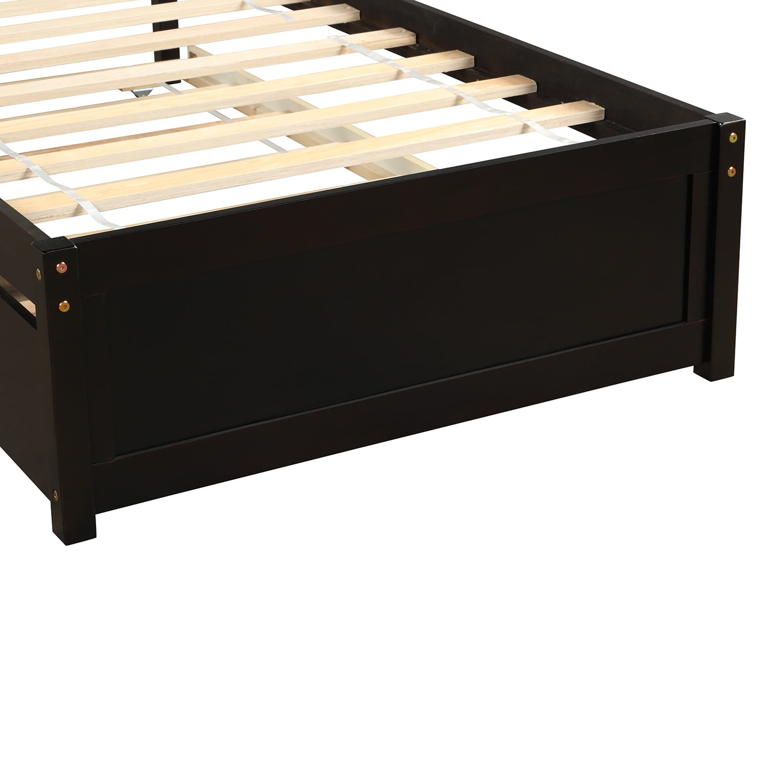 Aukfa Twin Bed with Trundle - Wooden Platform Bed Frame for Kids Teens - Espresso