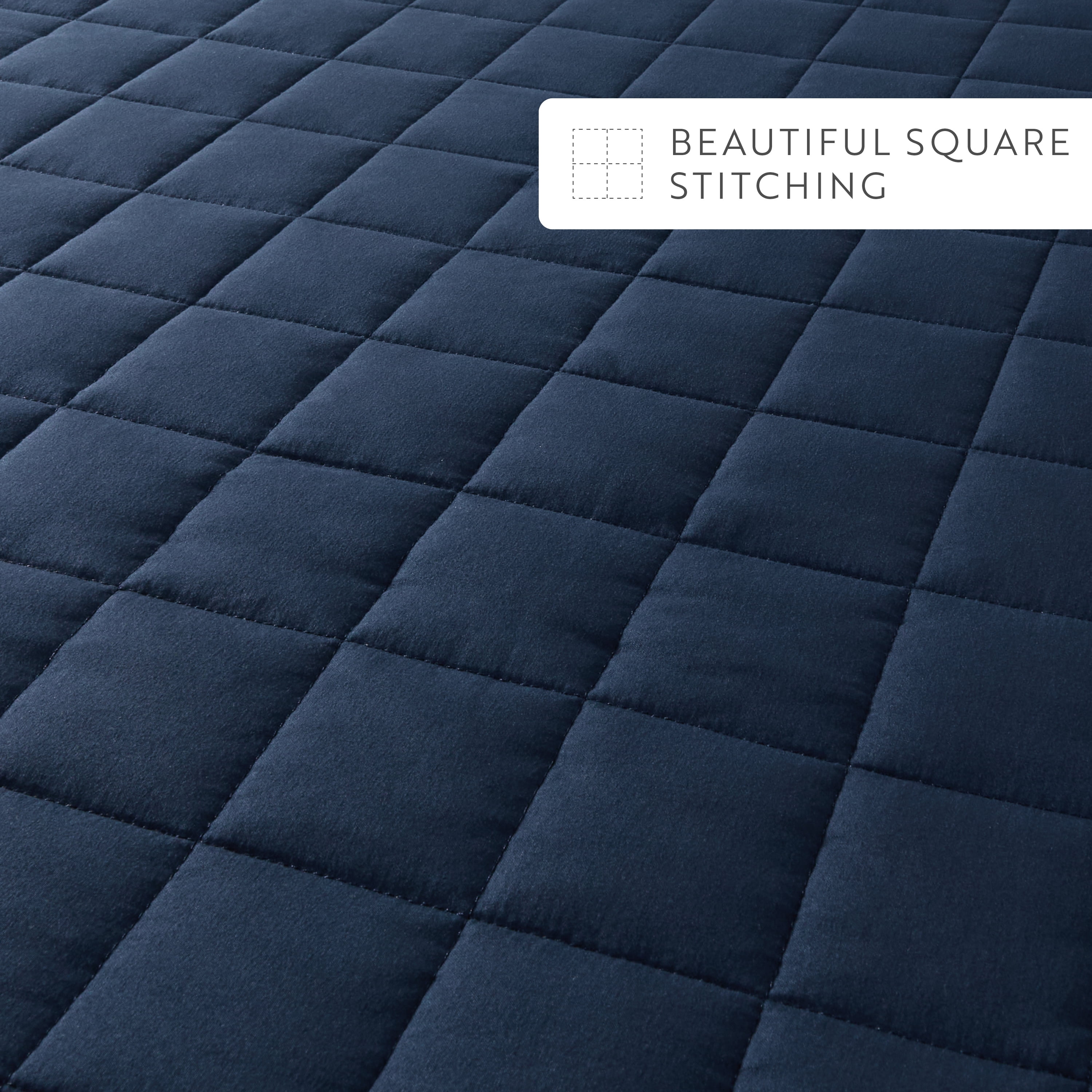Noble Linens Navy Square Pattern Quilted Coverlet Set, King / CalKing
