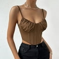 thumbnail image 5 of Elainilye Fashion Corset Tops for Women Solid Color Sexy Sleeveless Corset Bustier Corset Tank Tops Slim Sling Shapewear,Brown, 5 of 7