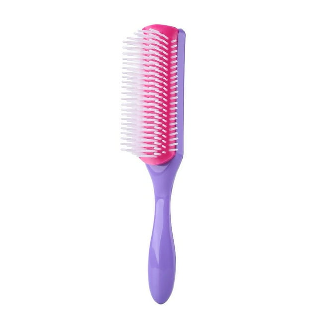 POINTERTECK 2pcs 9 Rows Styling Brush Straight Curly Hair Detangling Massage Comb (Purple)