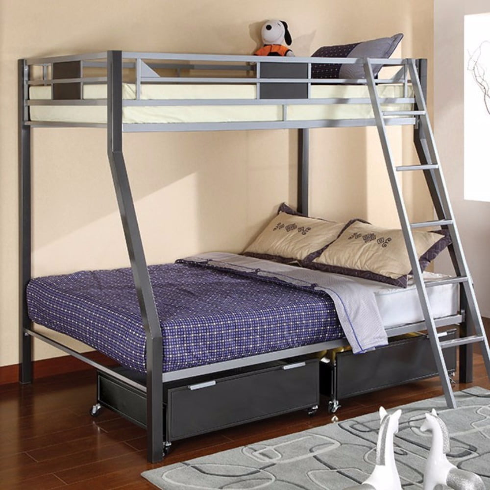 Metal Twin/Full Size Bunk Bed, Gray