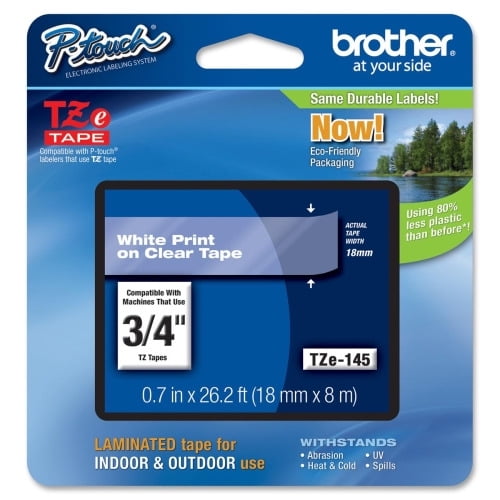 Brother 18mm (0.7') White on Clear tape for P-Touch 8m (26.2 ft) 0.75' - White - 1 Each