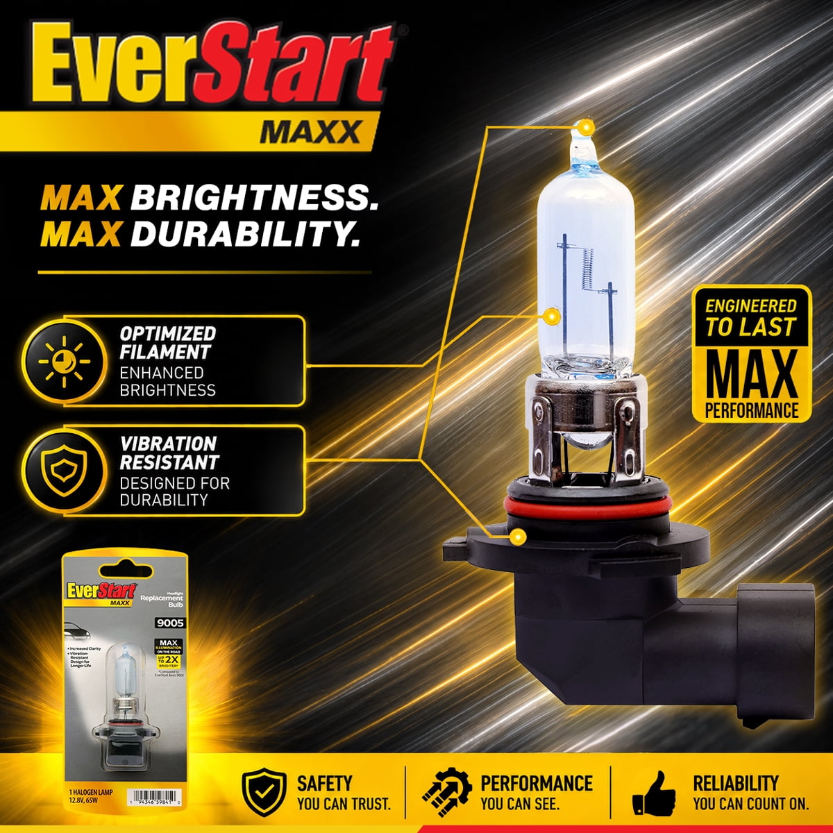 EverStart Maxx 9005 Halogen Headlight Bulb, 1 Pack, Compatible with Multiple Cars