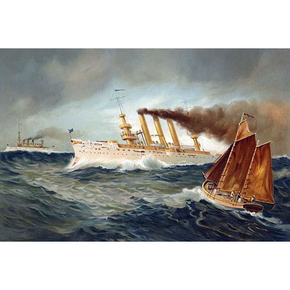 United States Navy First Class Cruisers New York and Brooklyn- Fine Art Canvas Print (20" x 30")