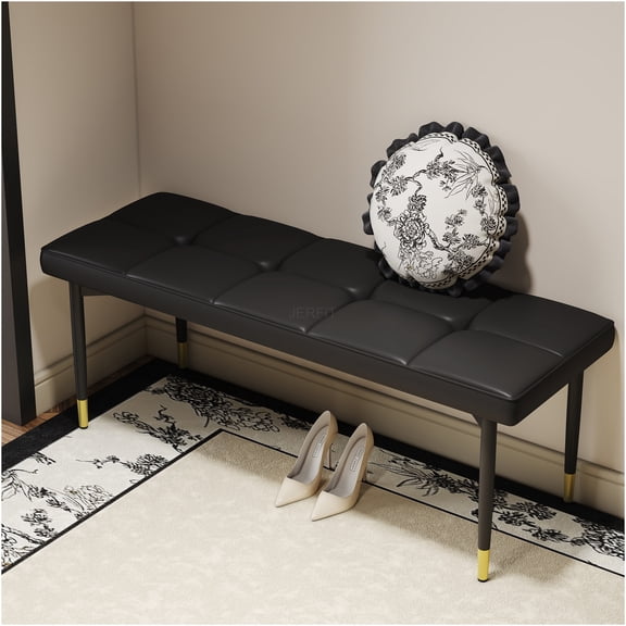 JERFIT Modern Shoe Bench with Cushion, Upholstered Entryway Storage Seat with Gold Metal Legs for Hallway, Living Room, Bedroom