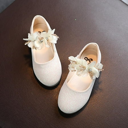 

BIG SALES Child Beaded Little Flowers Leather Shoes Girls Princess Shoes Girl Toddler/Little Kid Mary Jane Crystal Soft Bottom Dancing Shoes