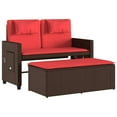 thumbnail image 3 of vidaXL Reclining Garden Bench with Cushions Brown Poly Rattan, 3 of 5