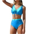 thumbnail image 3 of VBTAPA Women's High Waisted Bikini Sets Tummy Control Swimsuits Two Piece Color Block Keyhole Bathing Suit Lightning Sales Today Sky Blue M, 3 of 8