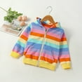 thumbnail image 2 of FAOWME Fall Girls Cute Zipper Pocket Rainbow Strip Hooded Jacket Orange 3-4 Years, 2 of 8