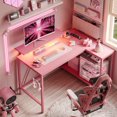 thumbnail image 3 of Bestier 42'' Small L Shaped Gaming Desk with Power Outlets Carbon Fiber Pink, 3 of 6