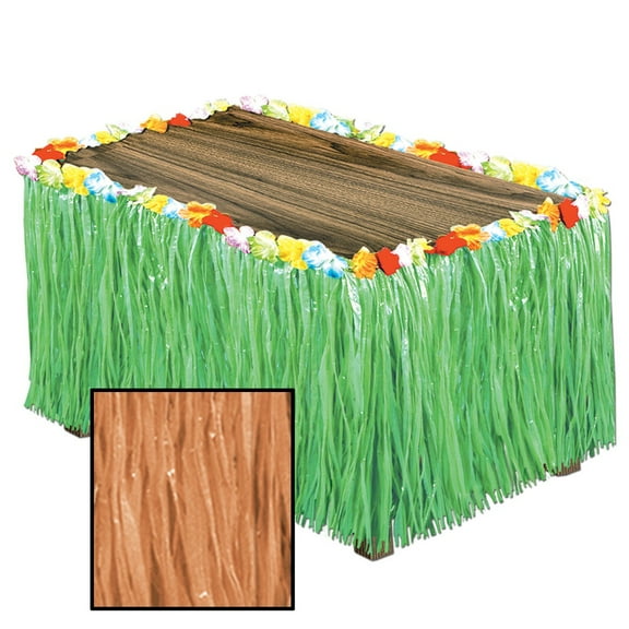 Party Central Pack of 6 Tropical Brown Artificial Grass Hawaiian Party Table Skirts 9'