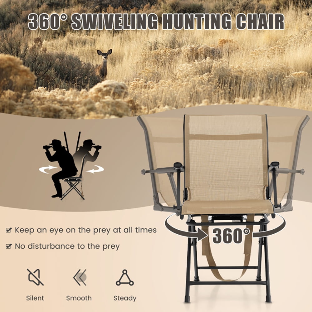Aimee Lii Foldable Swivel Patio Chair with Armrest and Mesh Back, Portable Chairs for Adults, Comfy Outdoor Chair, Coffee