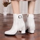 thumbnail image 4 of NECHOLOGY Botas Mujer Zapatos Botines de mujer Botas de mujer de otoño de tamaño de comercio exterior con hebilla de cinturón botas gruesas con borlas de tacón botas occidentales (White, 7), 4 of 5