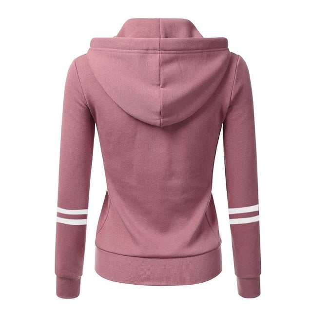 Veste à Capuche Manches Longues Mi-Longue Manteau Cardigan à Fermeture Éclair pour Femmes Manteau Contrasté Mode Automne