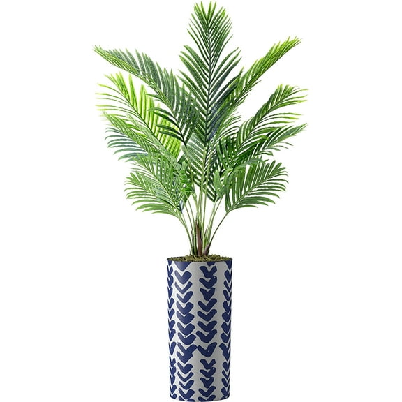 Artificial Tree in Modern Pattern Planter, Fake Areca Tropical Palm Silk Tree for Indoor and Outdoor Home Decoration - 66" Overall Tall (Plant Pot Plus Tree)
